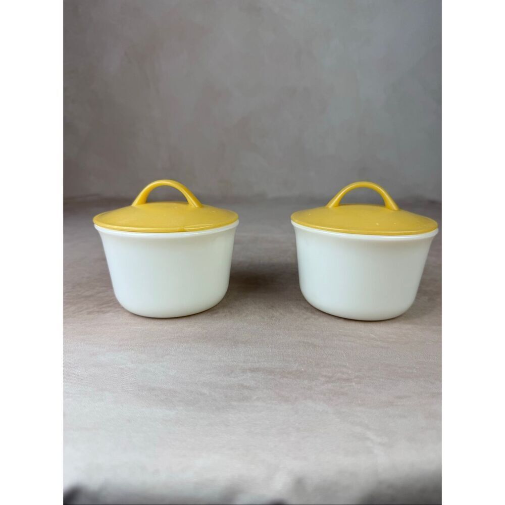 Vintage Pyrex Sugar Dishes With Lids Milk Glass Set of 2
